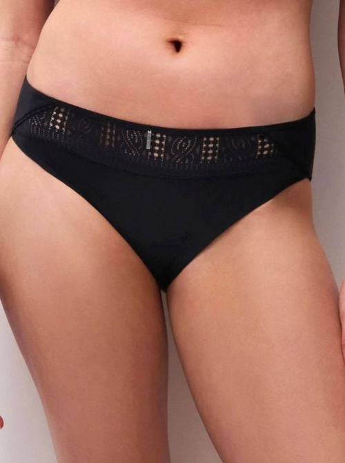 Easy Support Slip Donna Classico in Pizzo e Morbida Maglia, nero