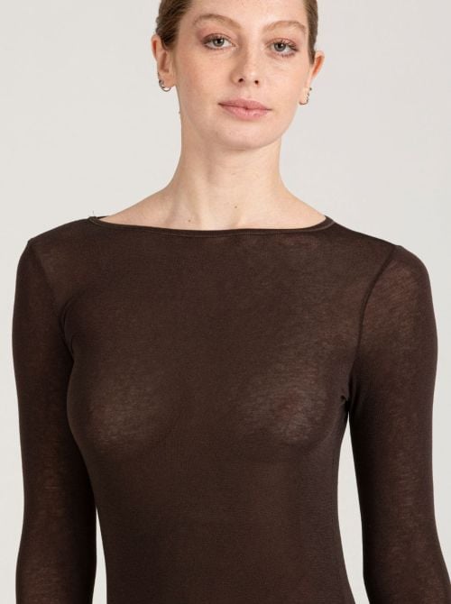 Maglia Donna in Viscosa e Seta a Manica Lunga con Scollo a Barchetta