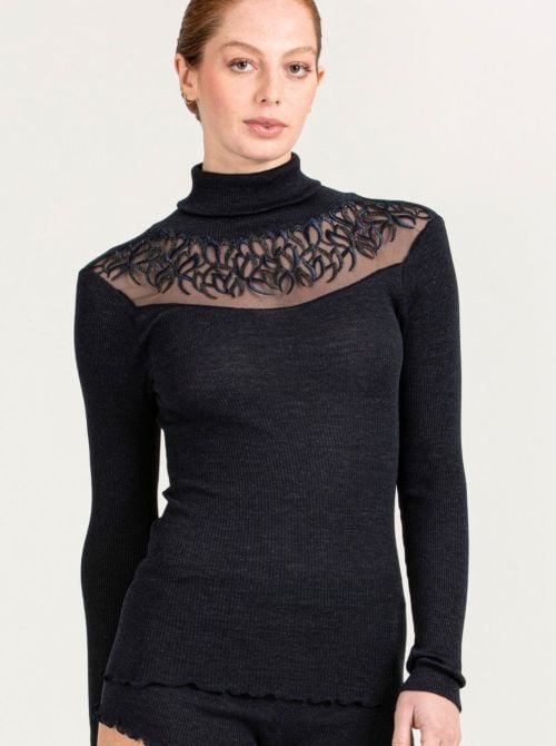 Dolcevita Donna in Lana e Seta con Tulle Ricamato