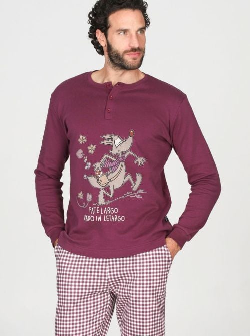 Pigiama Uomo Caldo in Puro Cotone Serafino Fantasia Funghi