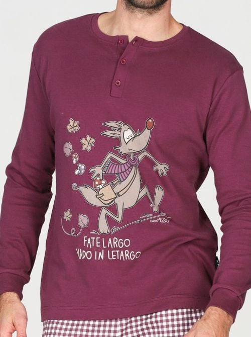 Pigiama Uomo Caldo in Puro Cotone Serafino Fantasia Funghi