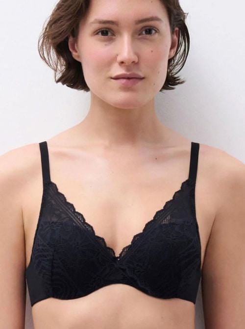Floral Touch Reggiseno Coprente con Ferretto e Coppe Memory Foam in Pizzo, nero CHANTELLE