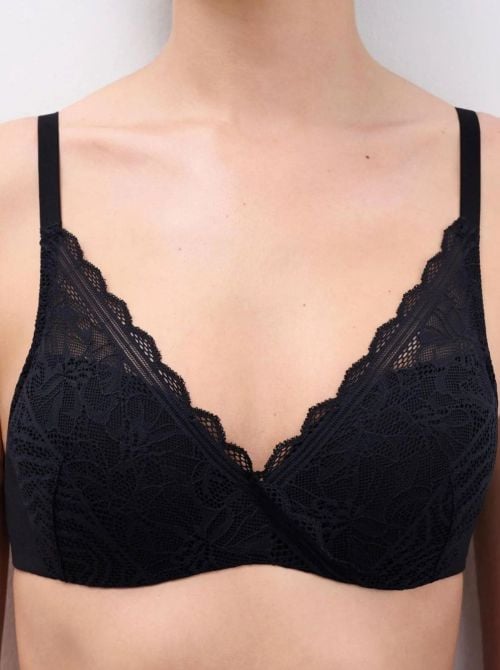 Floral Touch Reggiseno Coprente con Ferretto e Coppe Memory Foam in Pizzo, nero