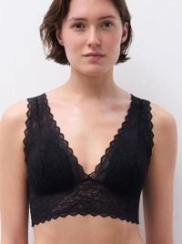 Floral Touch Reggiseno Senza Ferretto in Pizzo Floreale con Coppe Imbottite, nero