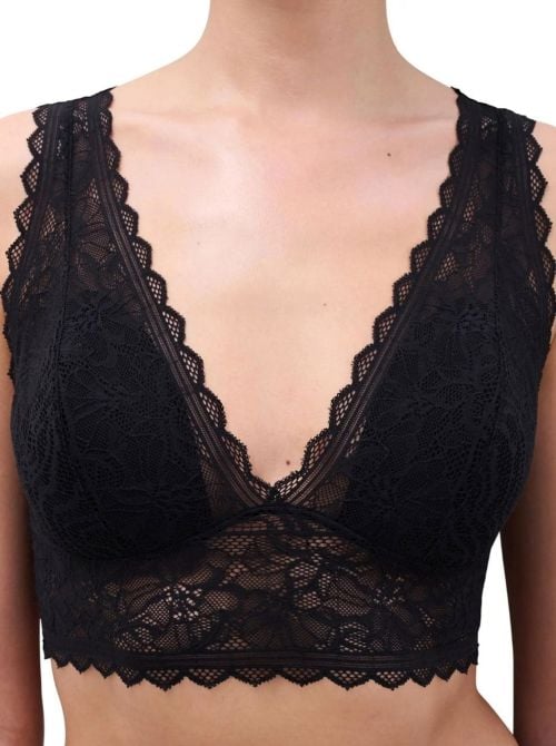 Floral Touch Reggiseno Senza Ferretto in Pizzo Floreale con Coppe Imbottite, nero