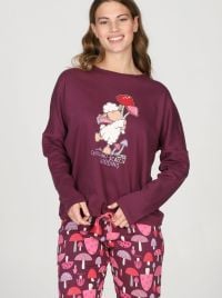 Pigiama Donna Caldo in Puro Cotone Modello Tuta Fantasia Funghi