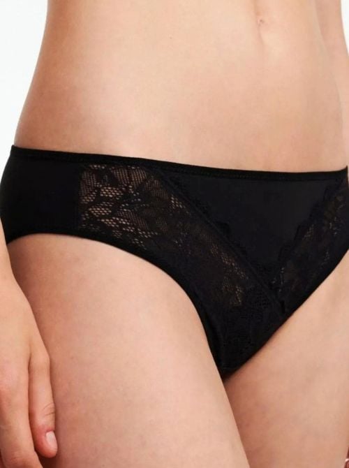 Floral Touch Slip Donna Classico in Pizzo Floreale e Morbida Maglia, nero