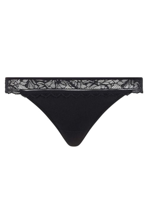 Floral Touch Tanga Donna in Pizzo Floreale con Finiture Invisibili, nero