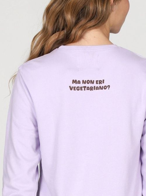 Pigiama Donna Caldo in Puro Cotone con Stampa Lupo e Pantaloni a Righe