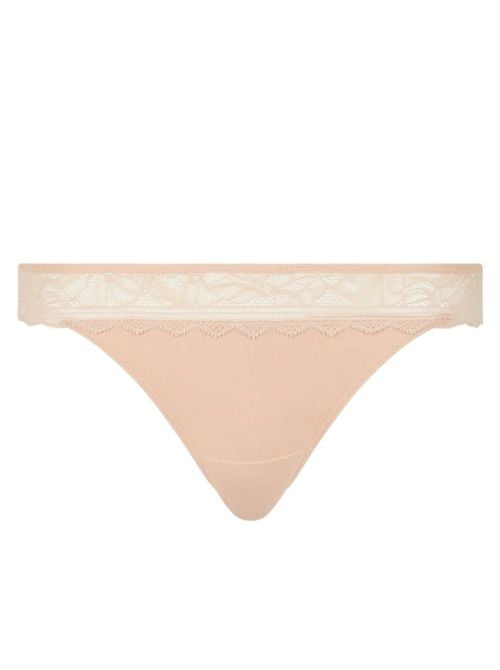 Floral Touch Tanga Donna in Pizzo Floreale con Finiture Invisibili, beige