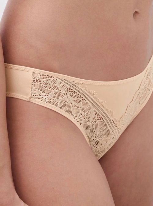 Floral Touch Slip Donna Classico in Pizzo Floreale e Morbida Maglia, beige