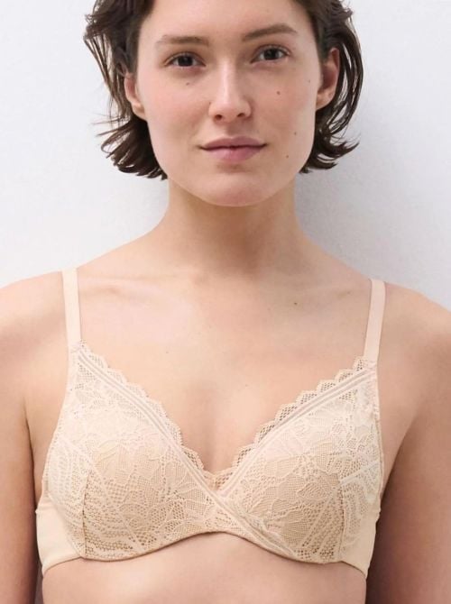 Floral Touch Reggiseno Coprente con Ferretto e Coppe Memory Foam in Pizzo, beige CHANTELLE