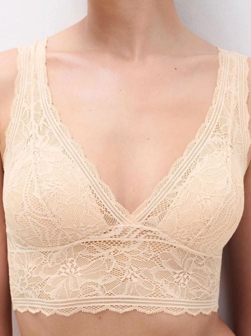 Floral Touch Reggiseno Senza Ferretto in Pizzo Floreale con Coppe Imbottite, beige