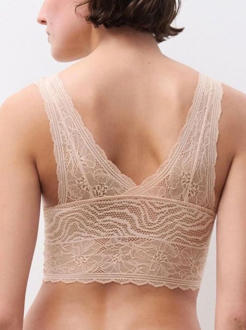 Floral Touch Reggiseno Senza Ferretto in Pizzo Floreale con Coppe Imbottite, beige