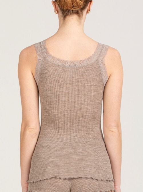 Canotta Intima Donna in Lana e Seta con Spalline e Scollo in Pizzo