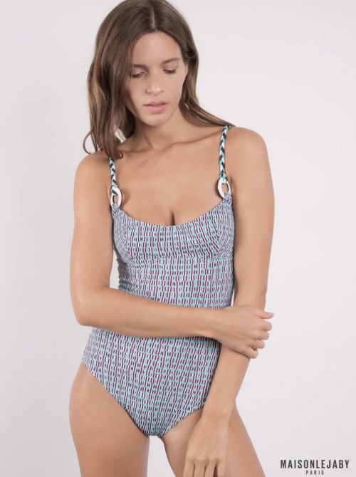 ZigZag One-piece swimsuit with rings, Caribbean fantasy MAISONLEJABY