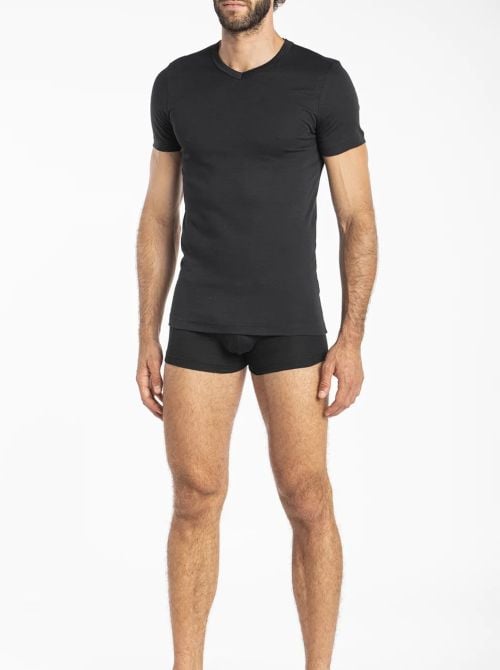 Iseppi Maglietta Uomo Scollo V Cotone Elasticizzato, nero