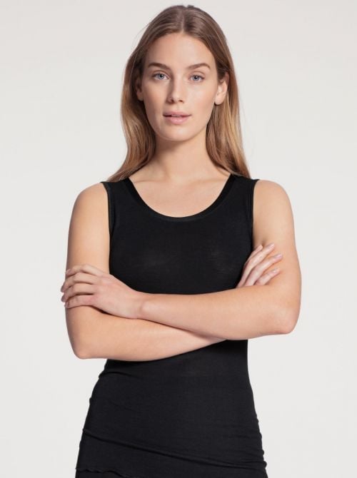 True Confidence Tank-Top lana e seta, nero