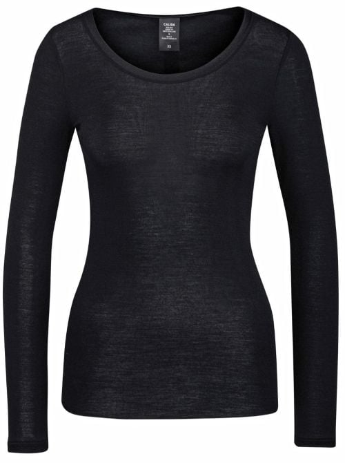 True Confidence T-shirt a manica lunga lana e seta, nero