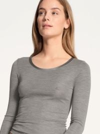 True Confidence T-shirt a manica lunga lana e seta, grigio platino