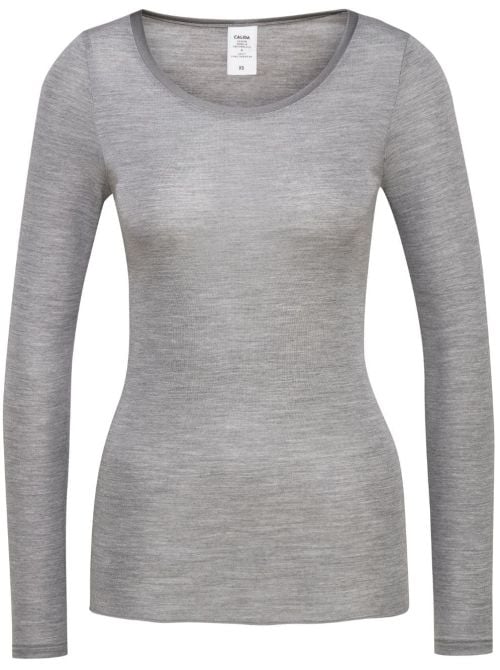True Confidence T-shirt a manica lunga lana e seta, grigio platino