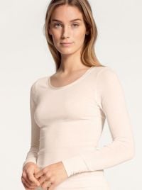 True Confidence T-shirt a manica lunga lana e seta, crema