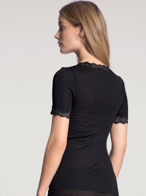 Richesse Lace 14990 Short sleeve wool and silk T-shirt, black