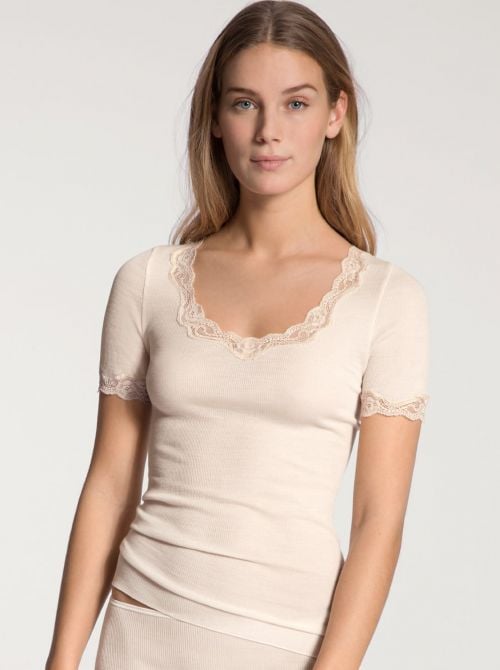 Richesse Lace 14990 T-shirt a manica corta lana e seta, avorio CALIDA