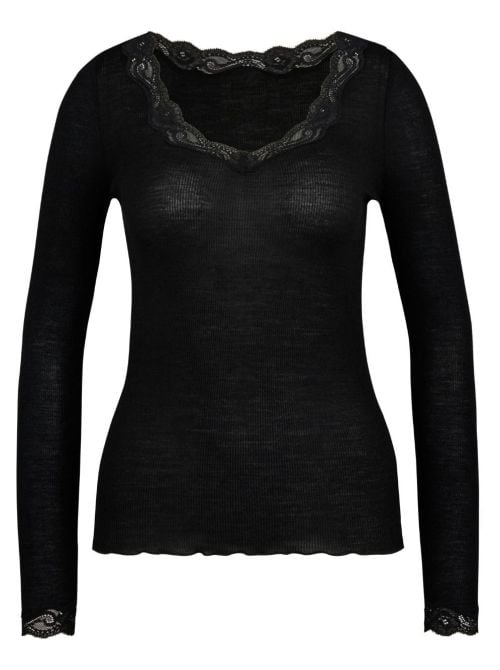 Richesse 15990 Lace a manica lunga lana e seta, nero