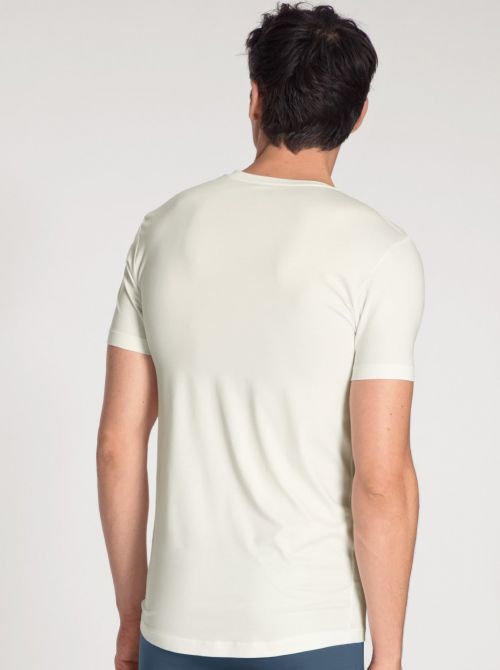 100% Nature Men's short sleeve V-shirt, ivory