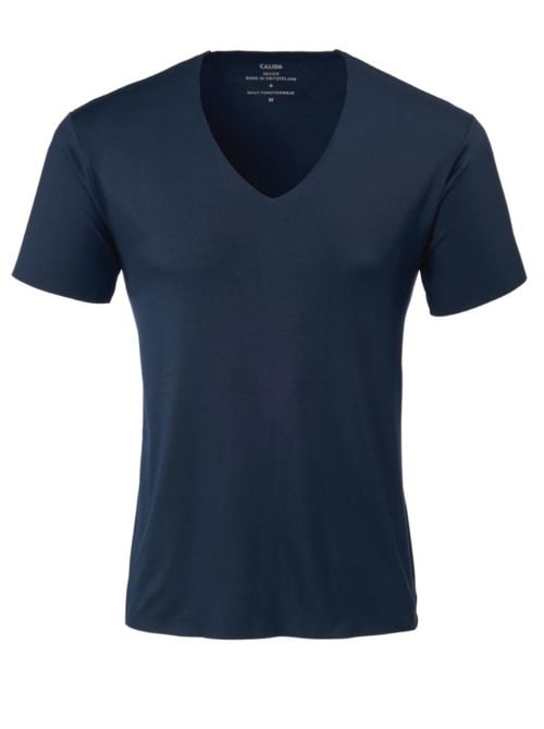 Clean Line V-shirt da uomo manica corta, blu notte