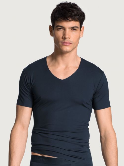 Clean Line V-shirt da uomo manica corta, blu notte