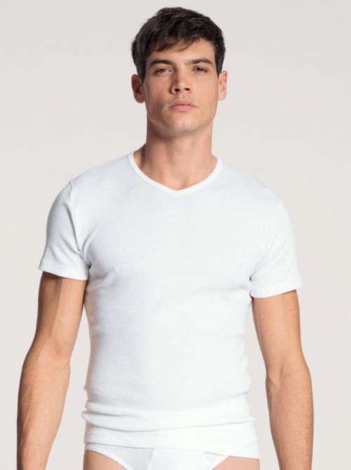 14315 Classic Cotton 1:1 V-Shirt, bianco CALIDA
