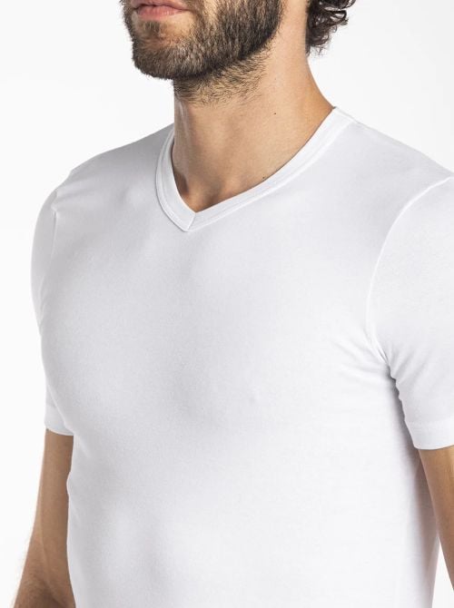 Iseppi Maglietta Uomo Scollo V Cotone Elasticizzato, bianco
