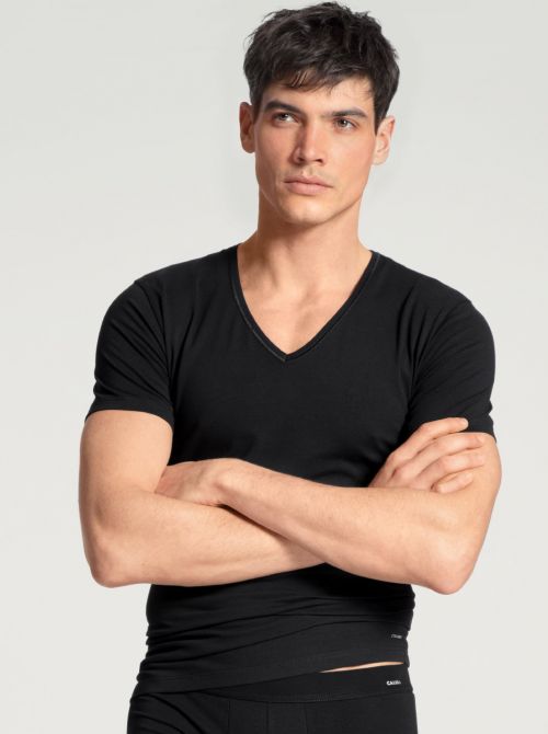 14590 Cotton Code V-shirt with short sleeves, black CALIDA