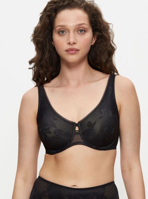 Wild Rose Minimizer underwired bra, black TRIUMPH