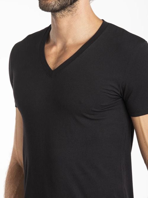 Inspired t-shirt V profonda - Light Cotton, nero