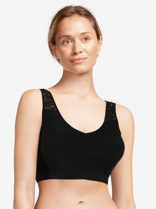 SoftStretch top imbottito con pizzo, nero