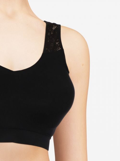 SoftStretch top imbottito con pizzo, nero