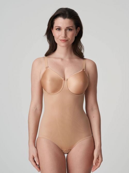 Satin underwired bodysuit, cognac